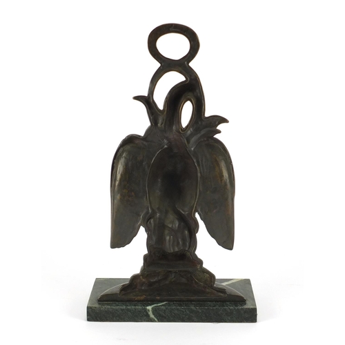 2274 - Bronze eagle doorstop with rectangular green marble base, 36cm high