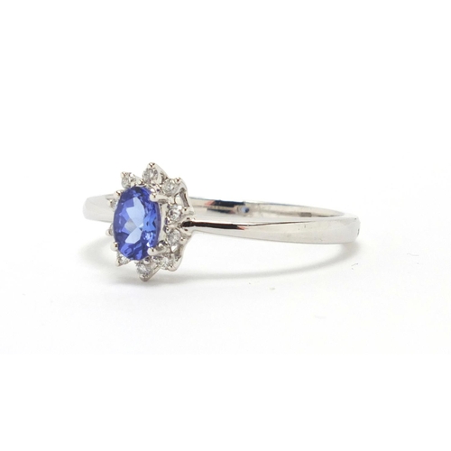 2654 - Platinum tanzanite and diamond ring, size T, approximate weight 4.7g