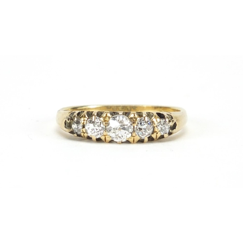 2651 - 18ct gold diamond five stone ring, size K, approximate weight 2.5g