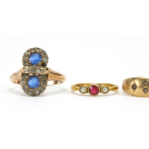 2660 - Four antique rings including one 9ct gold set with assorted stones, various sizes, approximate weigh... 