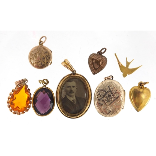 2658 - Antique and later pendants and lockets some set with assorted stones including turquoise and seed pe... 