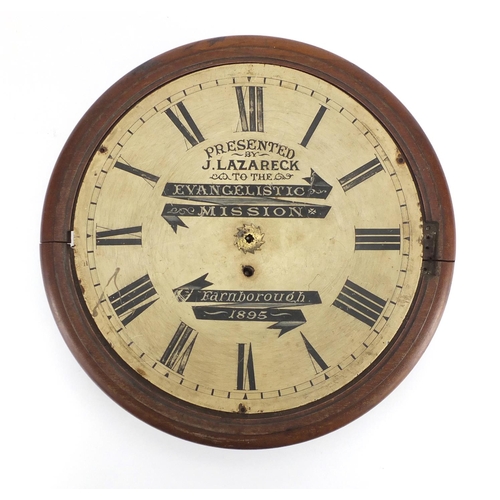 2067 - Victorian mahogany fusee wall clock, the dial inscribed Presented to J Lazareck to the Evangelistic ... 