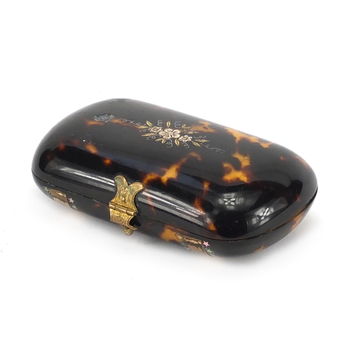 42 - 19th century tortoiseshell and piquet work coin purse, with abalone inlay, 8.5cm wide