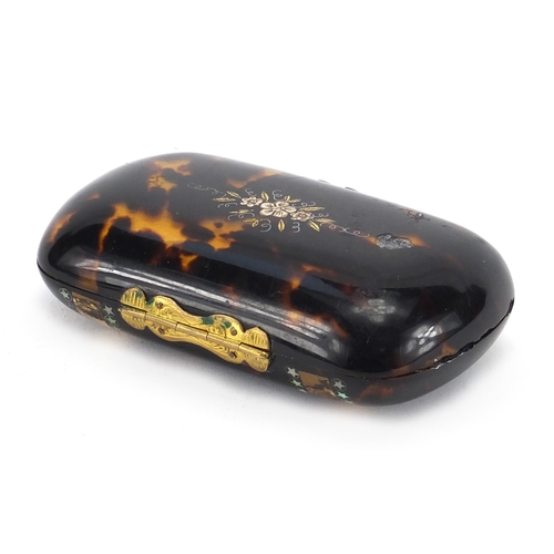 42 - 19th century tortoiseshell and piquet work coin purse, with abalone inlay, 8.5cm wide