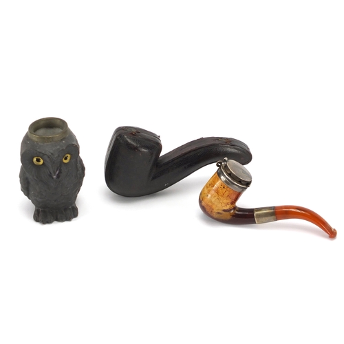 47 - Antique and later objects including two ivory aide memoires and a smoking pipe with amber coloured m... 