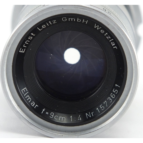 102 - Leica Elmar F=9cm 1:4 lens, numbered 1573651
