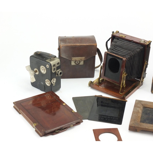 108 - 19th century mahogany plate camera by Thornton Pickard with leather case, and a Cine Nizo 8 camera