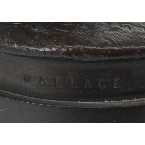 1 - W Beattie SC - William Wallace, patinated bronze figure raised on a circular black slate base, on eb... 