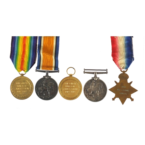 177 - British Military World War I medal groups relating to the Wray family comprising a trio awarded to 2... 