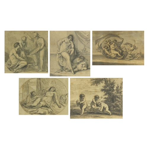 1025 - Francesco Bartolozzi - Five black and white classical engravings, each framed, approximately 33cm x ... 
