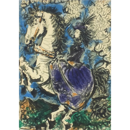 1021 - Pablo Picasso 1957 - Jacqueline on a white horse, lithograph in colour, mounted and framed, 35.5cm x... 