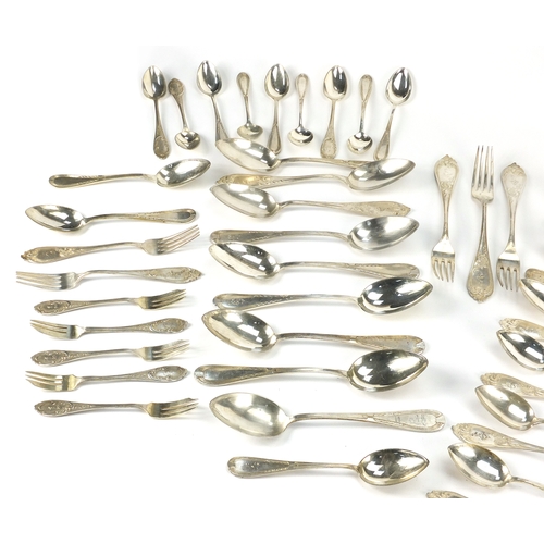 622 - Russian silver seventy three piece cutlery suite, each marked 875, by J Zusser, the largest 21.5cm i... 