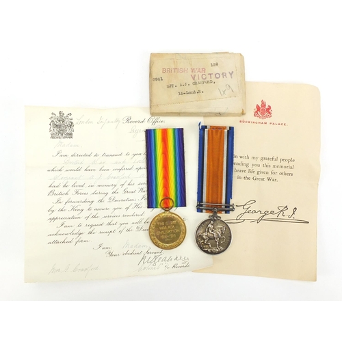 196 - British Military World War I pair with box of issue and paperwork, awarded to 2961SJT.A.J.CRAWFORD.1... 