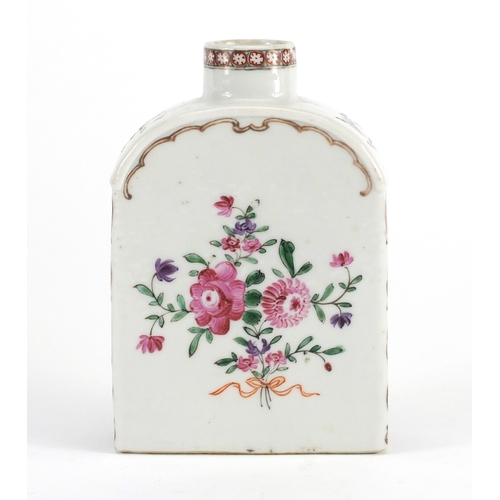 298 - Chinese porcelain plate and tea caddy, hand painted in the famille rose palette with flowers, the ca... 