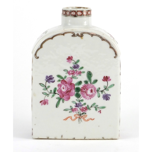 298 - Chinese porcelain plate and tea caddy, hand painted in the famille rose palette with flowers, the ca... 