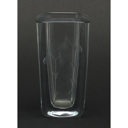 479 - Art Deco glass vase by Orrefors, etched with flowers, etched marks to the base, 13cm high