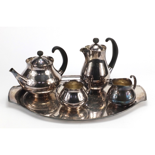 550 - Eric Clements design Mappin & Webb silver plated tea and coffee service on tray, impressed marks and... 