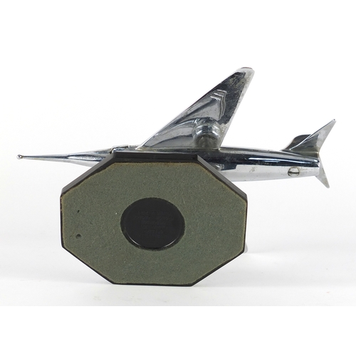 563 - Vintage novelty chrome table lighter in the form of an aeroplane with gimbal stand, reg no to the ba... 