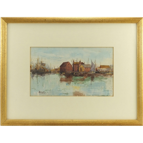 990 - C Forsyth - Harbour scene, watercolour, mounted and framed, 34cm x 20.5cm
