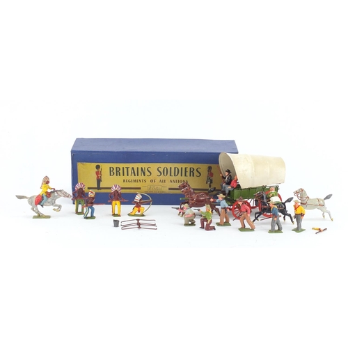 2284 - Britains hand painted lead Prairie Schooner with Pioneer wife and four horse team, with  later box