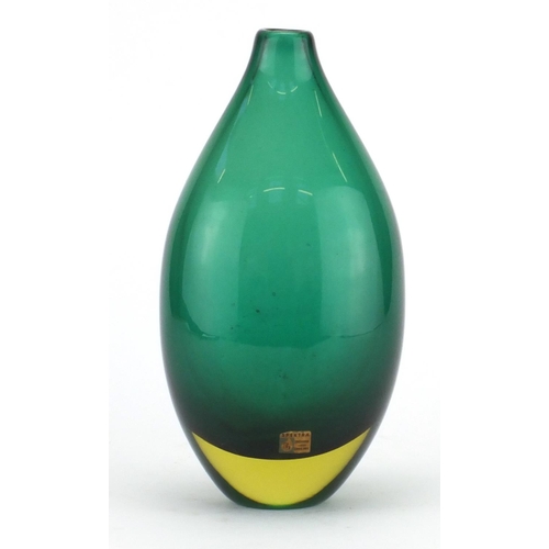 2361 - Swedish green art glass vase by Lindshammar, with paper label and etched marks to the base, 23cm hig... 