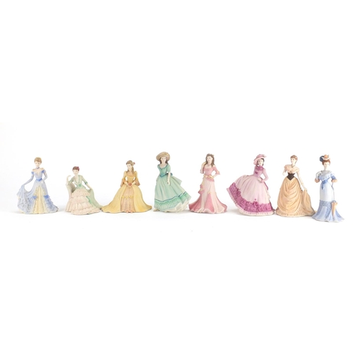 2415 - Eight Coalport Beau Monde figurines with boxes including Alexandera and Jill, the largest 14.5cm hig... 