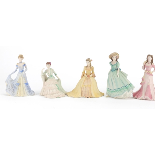 2415 - Eight Coalport Beau Monde figurines with boxes including Alexandera and Jill, the largest 14.5cm hig... 