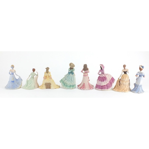 2415 - Eight Coalport Beau Monde figurines with boxes including Alexandera and Jill, the largest 14.5cm hig... 