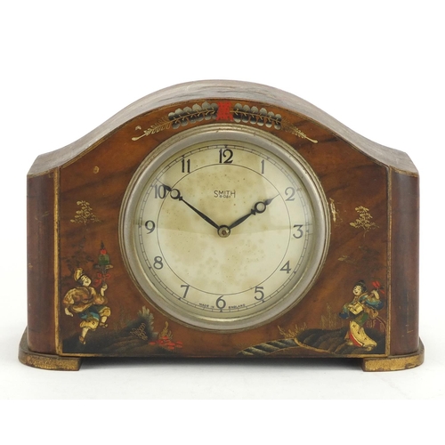 2142 - 1920's Japanned mantel clock with Smiths eight day movement, gilded in the Chinoisiere manner, 13cm ... 