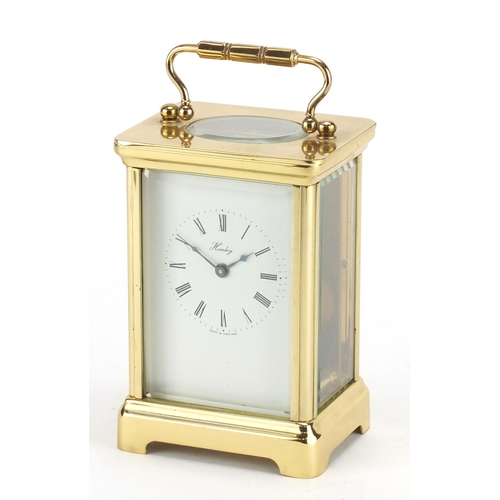 2236 - Henley brass cased carriage clock, with enamelled dial and Roman numerals, the back plate numbered 3... 