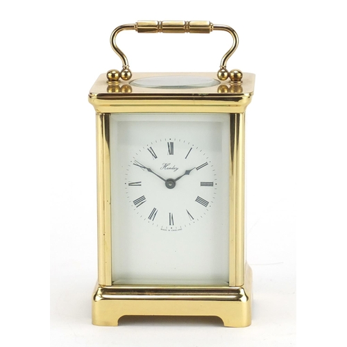 2236 - Henley brass cased carriage clock, with enamelled dial and Roman numerals, the back plate numbered 3... 