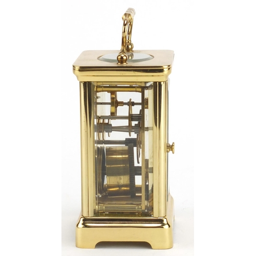 2236 - Henley brass cased carriage clock, with enamelled dial and Roman numerals, the back plate numbered 3... 