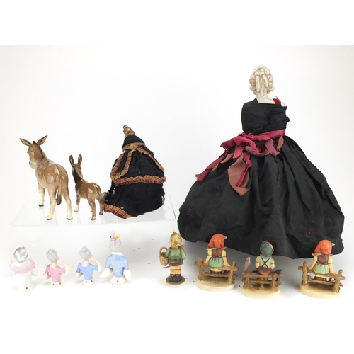 2411 - Collectable china including half pin dolls, Goebel figures and two Beswick donkeys, the largest 35cm... 