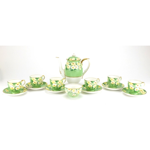 2247 - Crown Staffordshire six place tea service, hand painted with flowers, the teapot inscribed A14418, 1... 