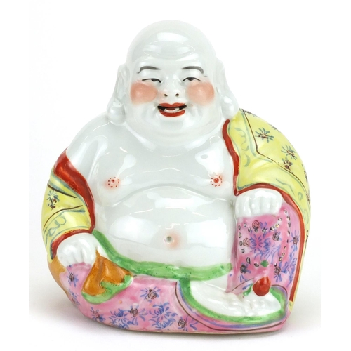 2268 - Chinese porcelain figure of Buddha, hand painted in the famille rose palette, 22cm high