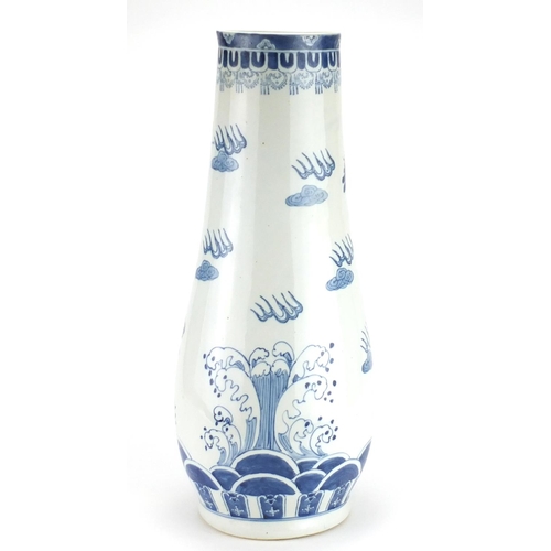 2261 - Large Chinese blue and white porcelain vase, hand painted with dragons chasing the flaming pearl amo... 