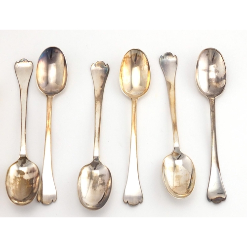 2588 - Set of six Arts & Crafts silver teaspoons and sugar tongs, by Isaac Ellis & Sons Sheffield 1908, hou... 