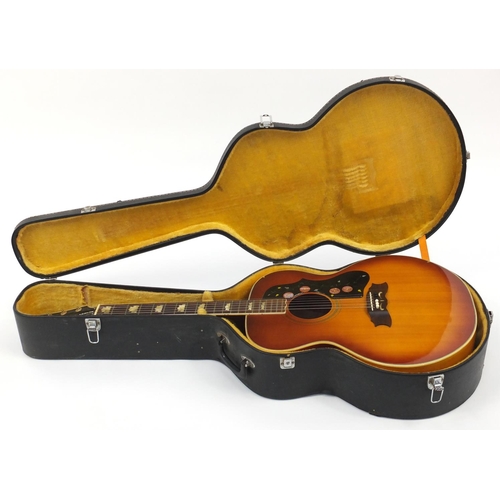 2090 - Kambara six string custom acoustic guitar with fitted travelling case, model number 86, 107cm in len... 