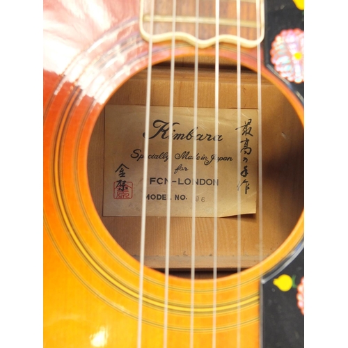 2090 - Kambara six string custom acoustic guitar with fitted travelling case, model number 86, 107cm in len... 