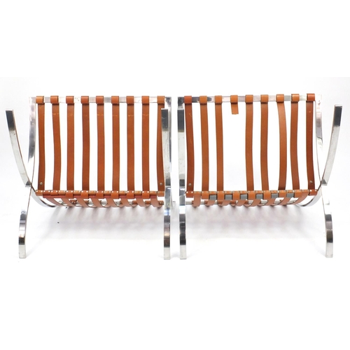 2001 - Pair of 1970's chrome Barcelona chairs, designed by Ludwig Mies van der Rohe and Lilly Reich, each 7... 