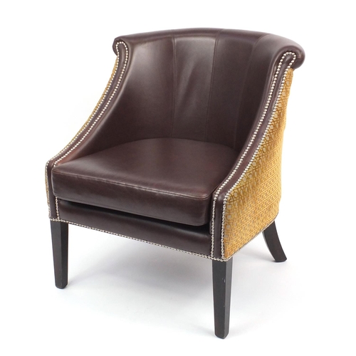 2003 - French Empire style Style Matters tub chair with brown leather upholstery, 86cm high