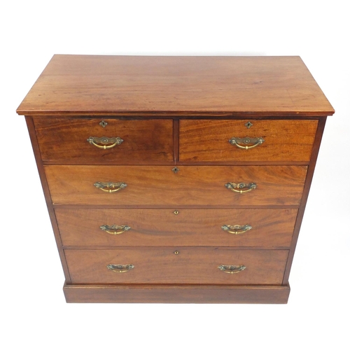 2011 - Late Victorian walnut five drawer chest with brass handles, 122cm H x 122cm W x 56cm D