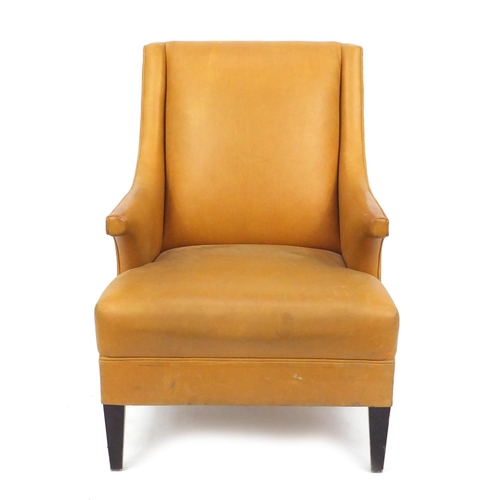 2012 - French style leather armchair on square tapering legs, 93cm high