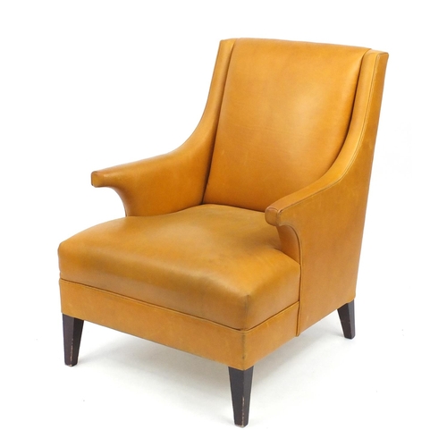 2013 - French style leather armchair on square tapering legs, 93cm high