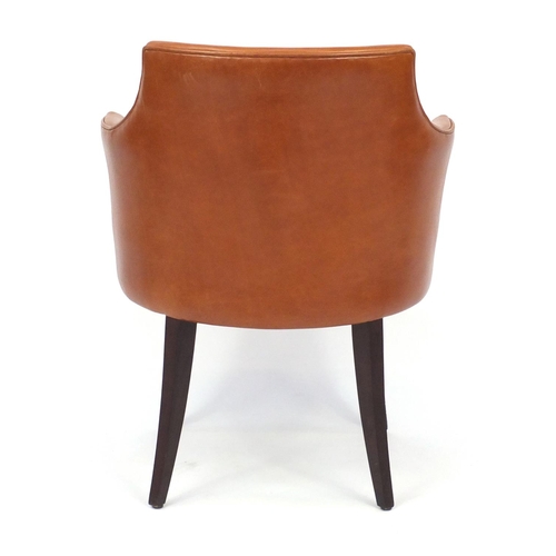 2019 - Contemporary Morgan brown leather chair on out swept tapering legs, 82cm high
