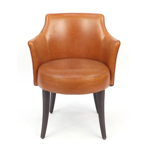 2020 - Contemporary Morgan brown leather chair on out swept tapering legs, 82cm high