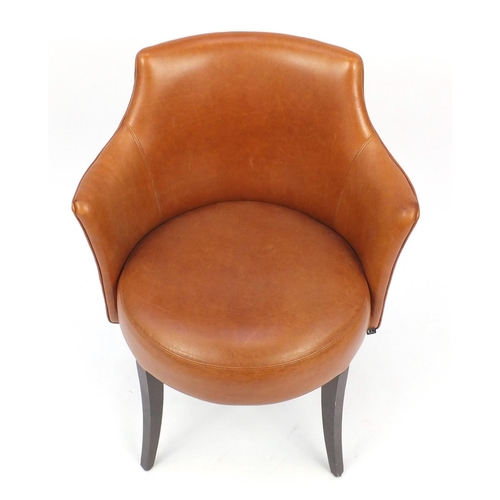 2020 - Contemporary Morgan brown leather chair on out swept tapering legs, 82cm high