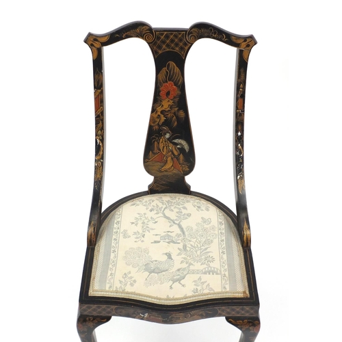 2026 - Black lacquered chinoiserie occasional chair, hand painted and gilded with a figure in a landscape, ... 