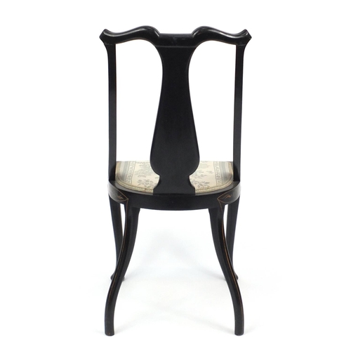 2026 - Black lacquered chinoiserie occasional chair, hand painted and gilded with a figure in a landscape, ... 