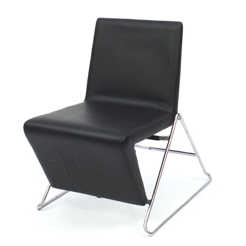 2034 - Metamorphic black leather and chrome bar stool/chair, 80cm high (When as a stool)